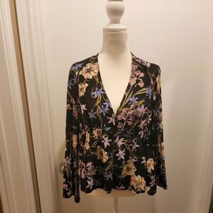 Black Floral Peplum Blouse